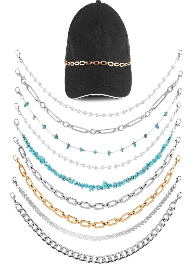 Quelay 9 Pcs Trucker Hat Chains Charms for Women Man Bill Decoration DIY Pearl Metal Chains for Mesh Baseball Cap(Turquoise) - Image 1